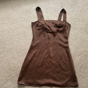 Satin Chocolate Brown Sleeveless Dress